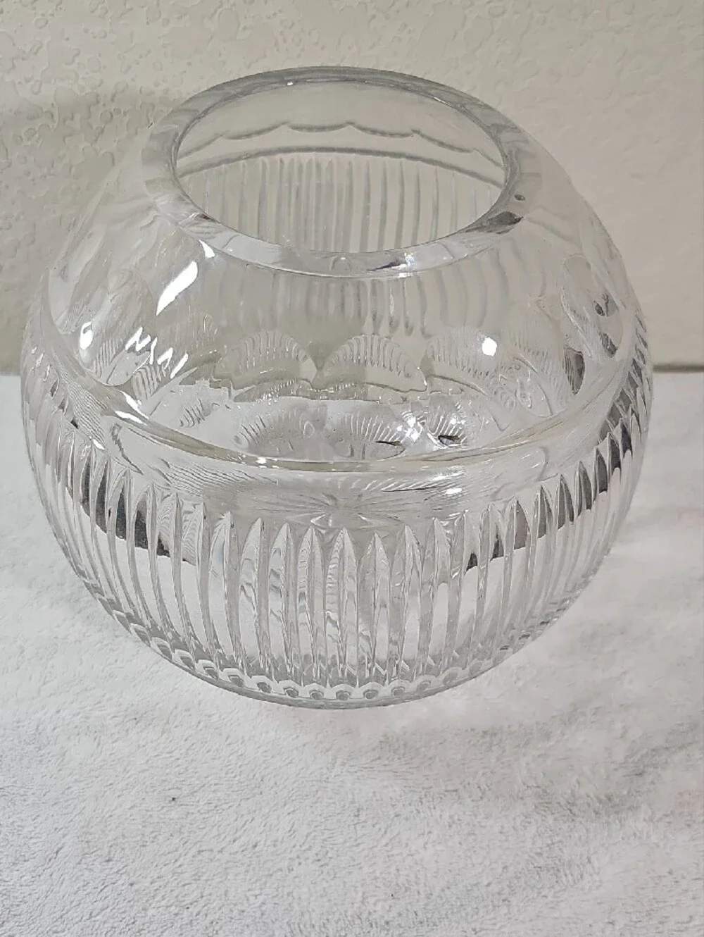 Vintage 6.7lb Oversized Crystal Bubble Vase Scalloped & Vertical Line Design